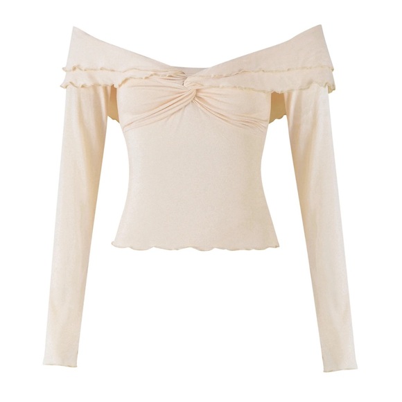 Tiger Mist Tops - Tiger Mist Off-Shoulder Cream Blouse